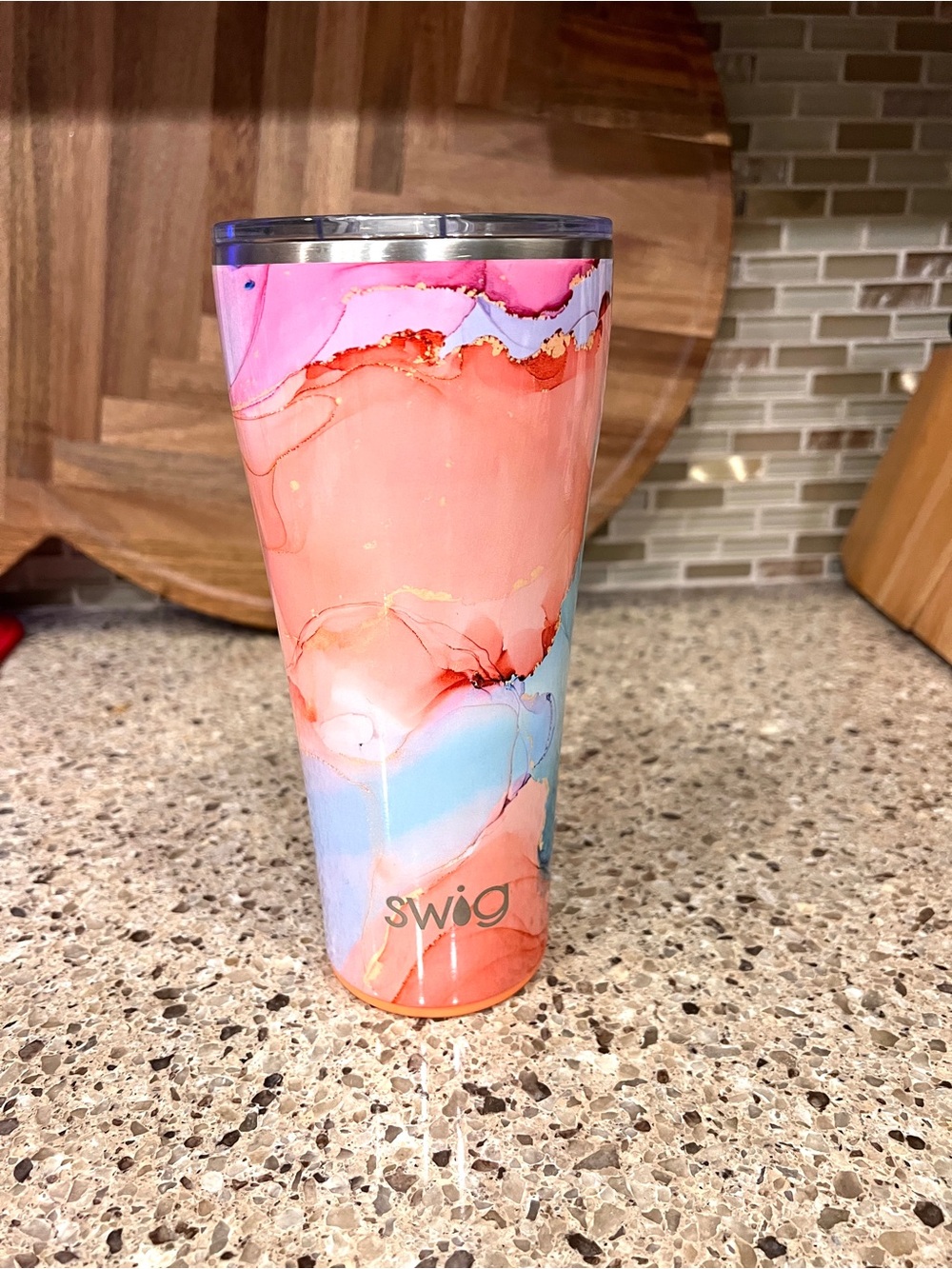 Swig Marble Water Tumbler in Pink Blue Coral 32oz
